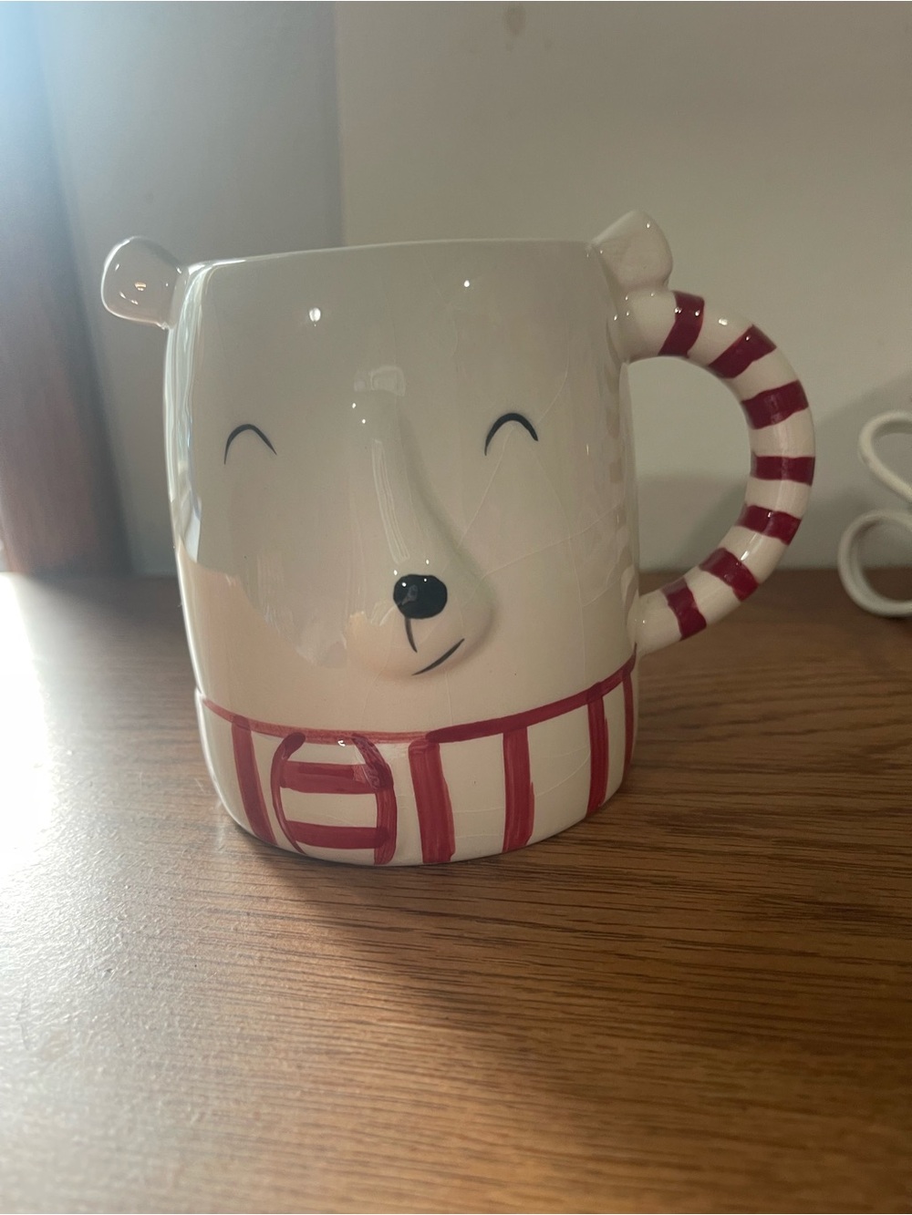 Ceramic Polar Bear Stripe Handle Mug - White and Red